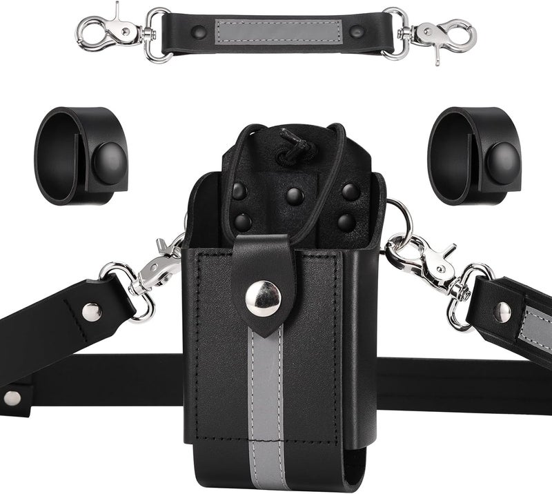 abcGoodefg Reflective Firefighter Leather Radio Strap and Case, Anti-sway Strap, Compatible with Motorola APX Series - for Firefighters, EMT, Police (Reflective) - Image 1